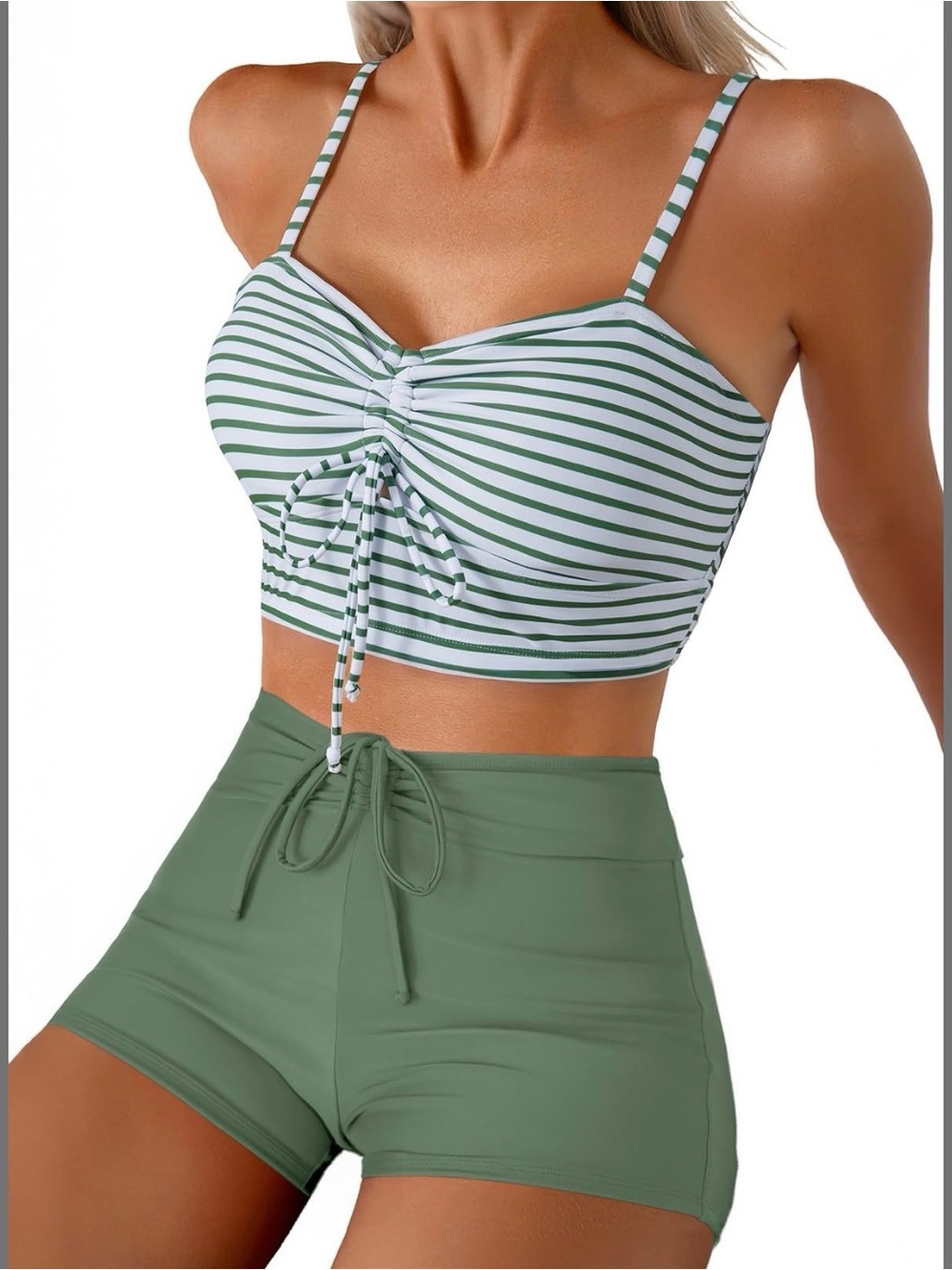 Olive Green High-Waist Swim Bike Shorts